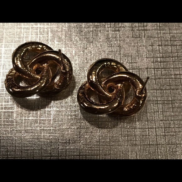 3 color earrings, set in goldtone and cz stones. - Picture 2 of 2